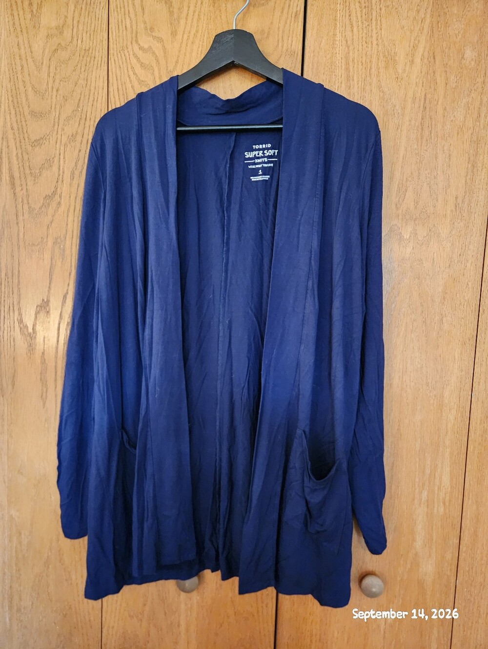 Torrid Navy Open-Front Super Soft Cardigan with Pockets
